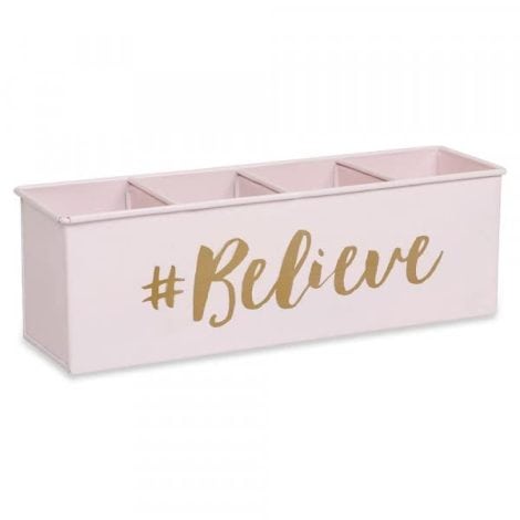 ELAN Metal Desk Organizer – 4 Compartments, Pen and Makeup Holder, in Lovely Light Pink Color.