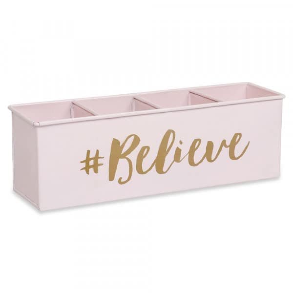 ELAN Metal Believe Desk Organizer, 4 Compartments, Pen and Makeup Stand, Light Pink