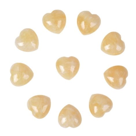 Pack of 10 Iron Gift Boxes with 0.8″ Mini Puffy Heart Pocket Stones made of Natural Yellow Calcite Gemstone for Healing.