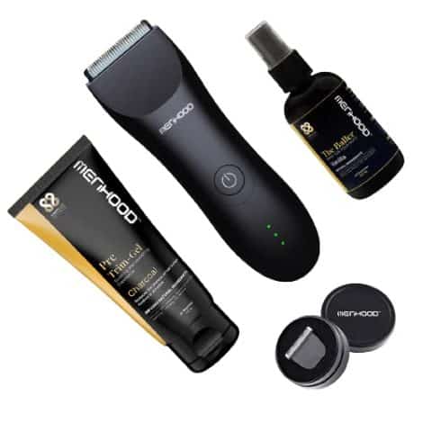 Travel Essential Gift for Him – Men’s Grooming Kit with Trimmer, Spray, Gel, and Replacement Blade. Protects sensitive skin.