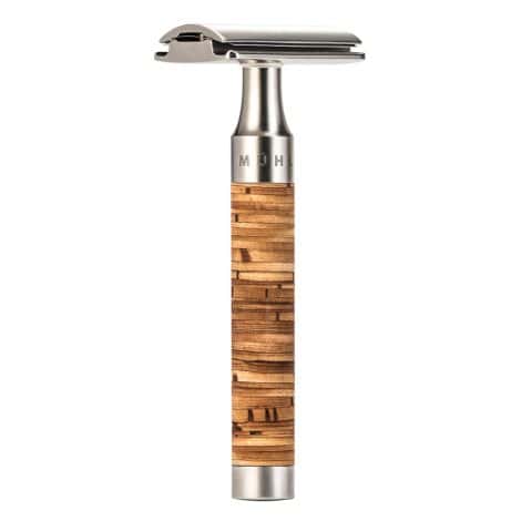 Get the MÜHLE ROCCA Stainless Steel Safety Razor with a stylish Birch Bark Wood Handle.