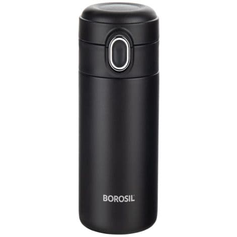 Borosil Stainless Steel Hydra Flask, keeps beverages hot or cold, perfect for on-the-go Indians. (BLACK, 300 ml)