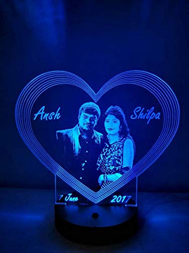 Customized and Personalized Apna Photo® 3D Illusion LED Lamp, a Multicolored Heart Shaped Photo Frame (20×18 cm).