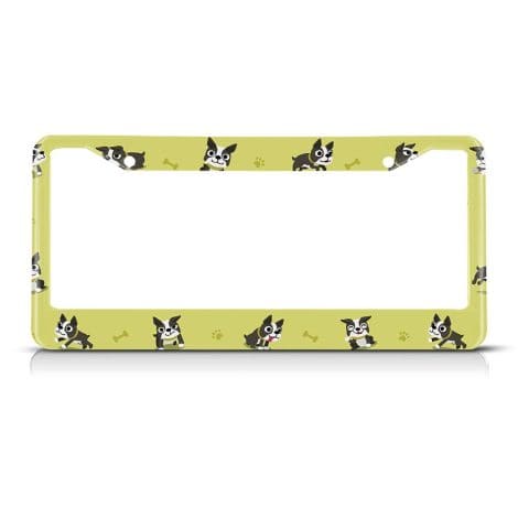 “Add a touch of humor to your vehicle with the Beabes Boston Terrier License Plate Frame.”