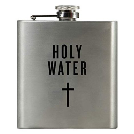 Sacred H2O: Exquisite 6oz stainless steel hip flask, ideal gift for men who enjoy whiskey, church, and Jesus.