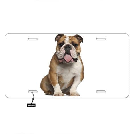 Lefolen Bulldog Aluminum Front License Plate: Funny Bulldog Design, Perfect for Indian Car Lovers! 6″x12″ with 4 Mounting Holes.