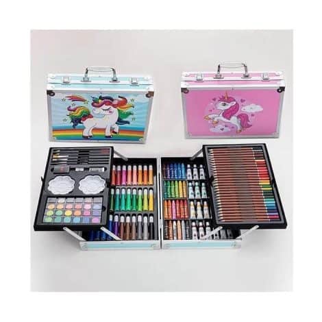 Get this 145-piece art set for kids with a pink unicorn theme, perfect for Indian boys and girls aged 8-12.