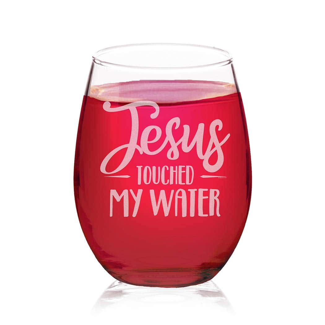 Veracco Jesus Touched My Water Stemless Wine Glass Funny Birthday Gift For Someone Who Loves Drinking Bachelor Party Favors (Clear, Glass)