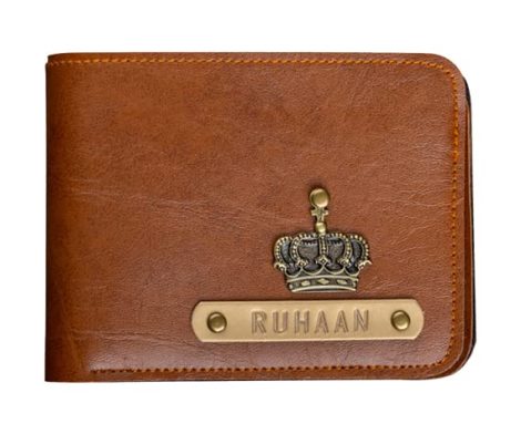 The Junket’s Charm Personalized Wallet: Perfect Birthday Gift for Men, in Tan Leather, with Customized Name.