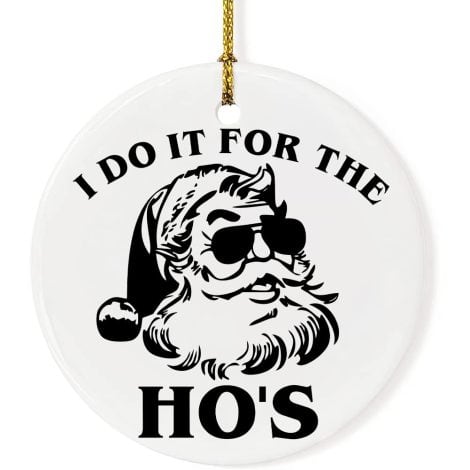 Hilarious Christmas Decorative Ornament: Santa’s Playful Deed Ceramic Hanging Ornament for joyful Christmas tree décor.