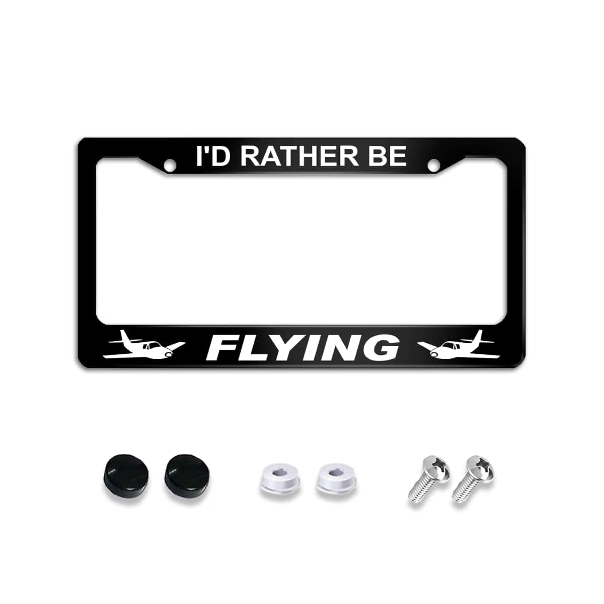 I'd Rather Be Flying License Plate Frame Quality Metal Aluminum Funny Black Car Cover Tag Holder Frames with 2 Holes and Screws 12 x 6 Inch Decoration for US Vehicles Standard Gifts for Women Men