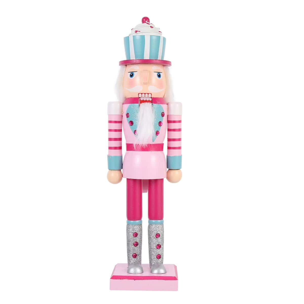 PRETYZOOM Christmas Nutcracker Soldier Pink Christmas Wooden Nutcracker Ornament Christmas Decorations for Festival Indoor Decor Xmas Gift ( 35CM/ 14In )