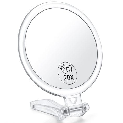 AMISCE Travel Handheld Mirror – Portable 20X Magnifying Mirror with Adjustable Handle, Travel-Friendly Makeup Tool. Perfect Gift!