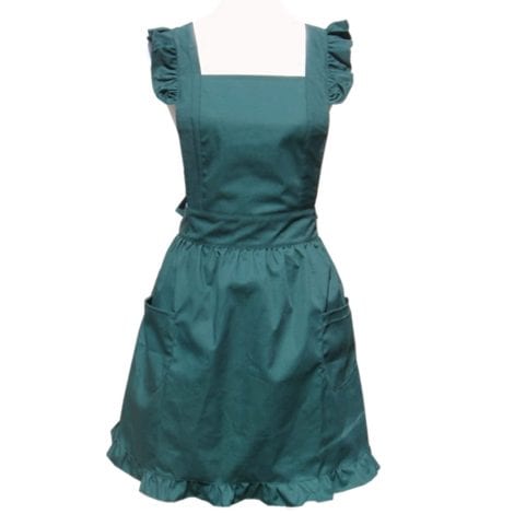 Elegant Green Kitchen Apron for Women, Perfect Gift with Pockets. Old-fashioned Charm for Vintage Baking!