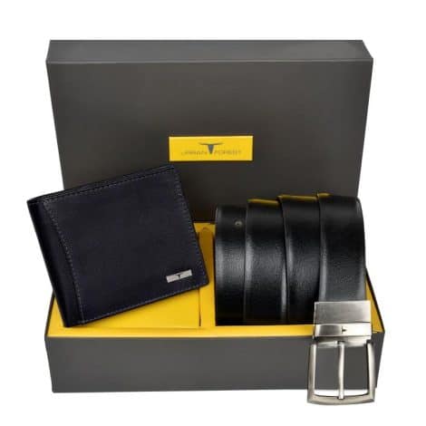 URBAN FOREST presents a stylish combo gift set for men with a black leather wallet and reversible belt.