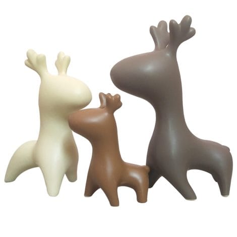 LADROX Matte Brown Ceramic Figurines with Elk Family, perfect for enhancing your Indian home décor! (Set of 3)