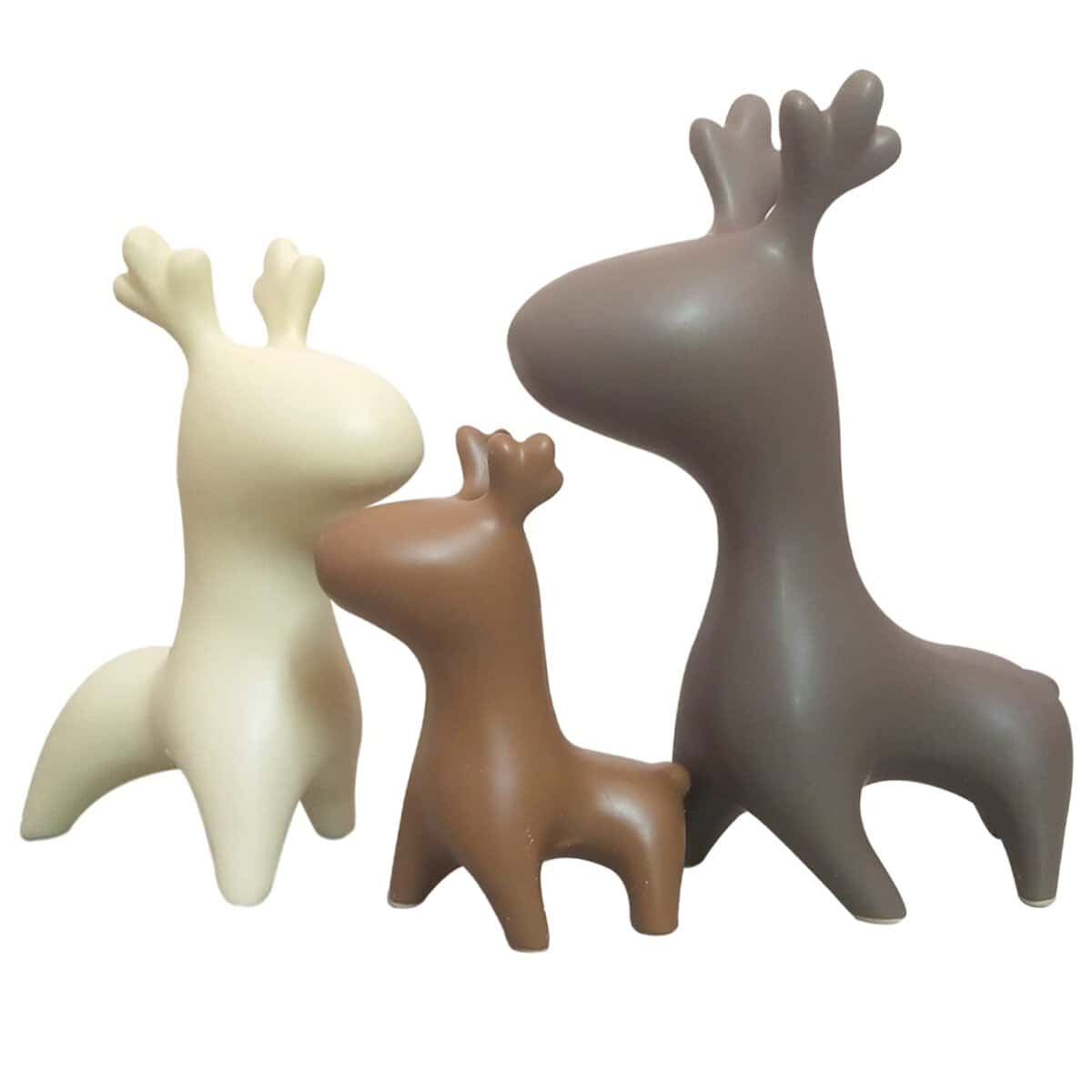 LADROX Home Décor Elk Family Matte Finish Ceramic Figurines - (Set of 3, Matte Brown)