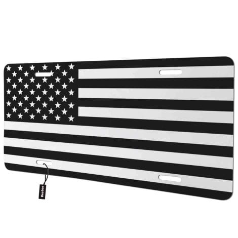 Black and white American flag design license plate cover for cars; perfect gift for men and women.