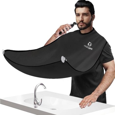 Apron for catching hair while trimming beard, designed for Indian men, includes suction cups, great gift for husband or father.