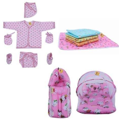 New Arrival Combo Set: Infantbond 11 in 1 Gift Pack for Newborns | Perfect for 0-3 Months (Pink Teddy).