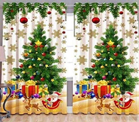 HomeStore-YEP 3D Printed Xmas Tree Curtain for Door/Window, perfect for Christmas decoration (7 feet, Set of 2)