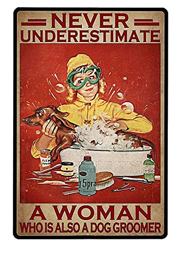 Vintage wall tin plaque with a message celebrating women dog groomers – perfect gift for Indians!