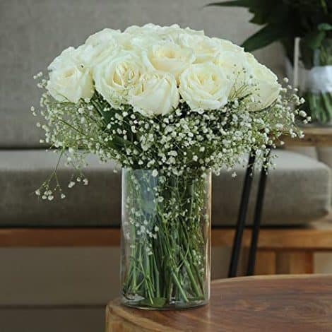 Valentine’s Day Special: Fresh 30 White Roses Bouquet in a Glass Vase. Order Same-Day Delivery at FlowerAura.