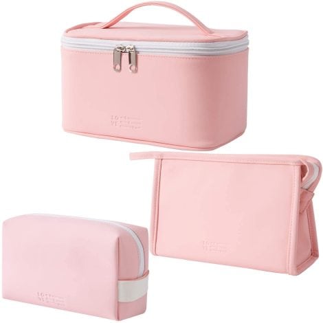 Rose Gold Set of 3 Makeup Travel Pouches, ideal for toiletries, brushes, and cosmetics, by Seagull Flight of Fashion.