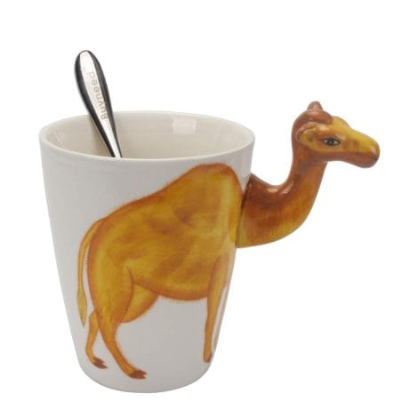 Funny Hand Painted Coffee Mug with Camel 3D Handle – Handmade 15 oz Porcelain Tea Cup, Perfect Gift