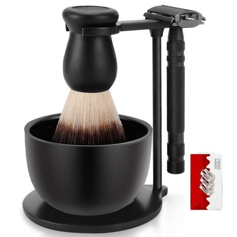 Incredible Shaving Kit for Men – Enigmatic Dark Set with Safe Razor, Handy Brush, and High-Quality Blades.