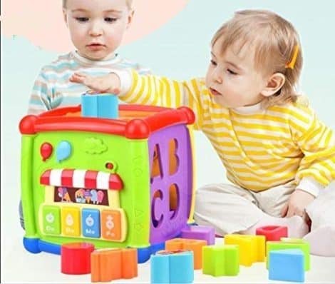 ESnipe Mart Multicolor Musical Geometric Cube Toy for 18+M Children – Perfect for Early Education in India.