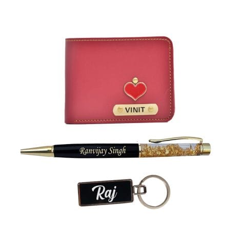 Personalized Vegan Men’s Wallet, Pen, and Metal Keychain – Perfect Birthday Gift for Father or Husband!