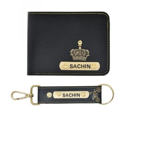 Personalized Black Leather Wallet Combo: Give a special touch to your loved ones’ birthdays with this gift set.