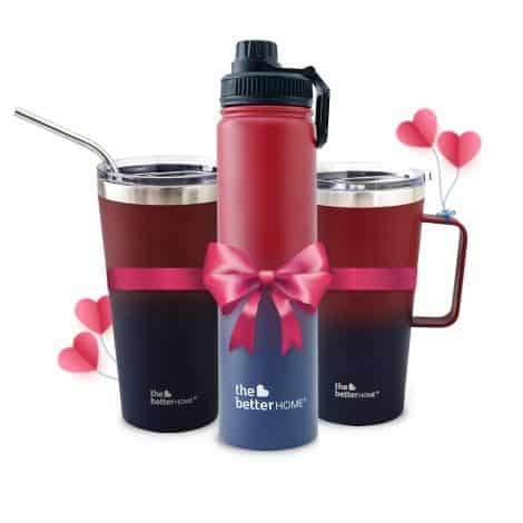 Valentine’s Day Gift Set for Him and Her – Insulated Steel Bottle, Coffee Mug & Tumbler (710ml).