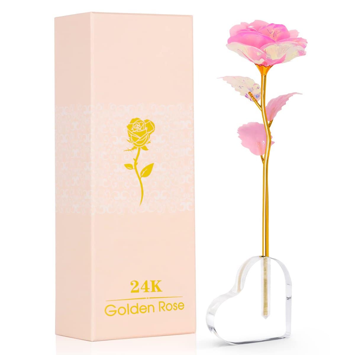 Beferr Valentines Day Gifts for Her,Women Gifts Galaxy Rose Enchanted Crystal Flower Gift with Heart-Shaped Base Unique Valentines Birthday Gifts for Women Mom Wife Daughters Sister Girlfriend Pink