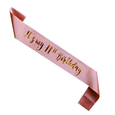 “Rose Gold Girl 11th Birthday Sash – MAGJUCHE: Perfect for Indian celebrations, charmingly embellish your pink-themed party”