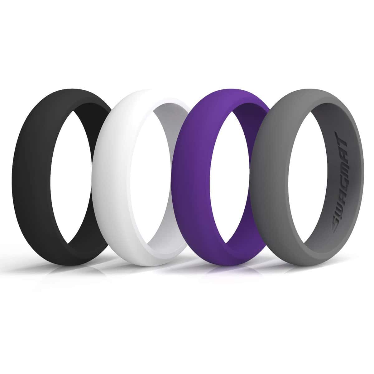 Swagmat Women’s Silicone Ring – 4 Ring Pack – Black, Boulder Gray, Seashell White, Royal Purple - 5.5 mm Width - 2 mm Thickness