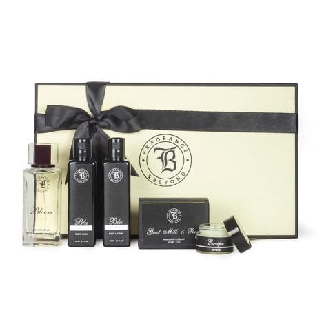 Luxury Fragrance Set for Women including Perfume, Body Wash, Body Lotion, Soap, and Solid Perfume.