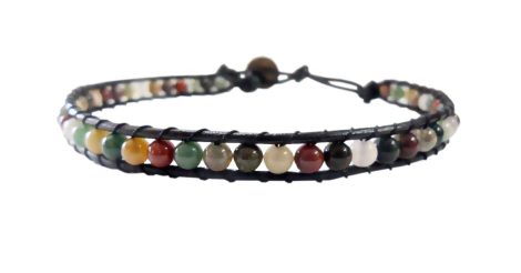 Beautiful handmade anklet made with jasper stones and leather cord, perfect gift for all, in India.