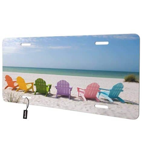 Beabes Beach Chair License Plate Cover: Colorful, decorative plate for cars, perfect gift for Indian men and women.