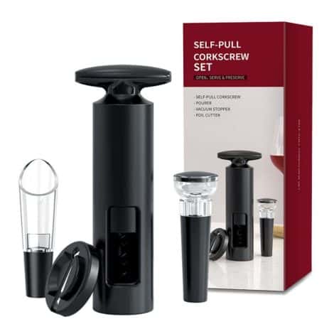 HASTHIP® 4PCS Wine Opener Set with Foil Cutter, Wine Pourer, Vacuum Wine Stopper is a perfect gift set for wine lovers.