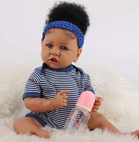 UCanaan Handmade African American Reborn Baby Doll, a lifelike 22-inch doll, perfect as a toddler’s gift. Suitable for ages 3+.