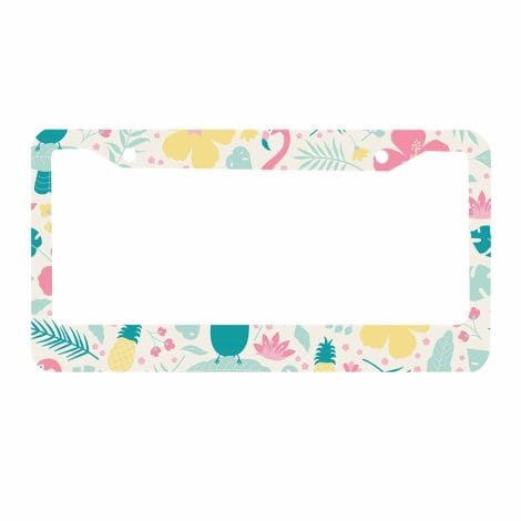 Nicokee Pink Flamingos Car Plate Holder: Fun pineapple and tropical fruits design, perfect for Indian men and women.