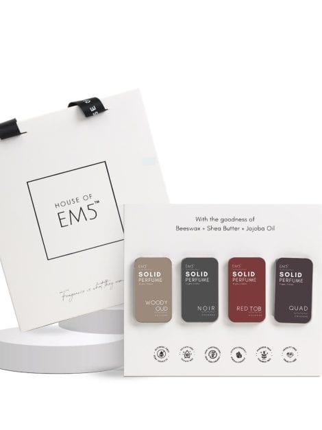 EM5™ Alpha Set of 4 | Alcohol Free Solid Perfumes for Men | Compact Perfume Balm | Long-lasting Fragrance | Ideal Gift for Him | Enriched with Shea Butter, Beeswax & Oil