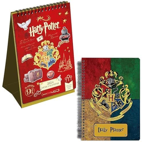 MCSID RAZZ- -Harry Potter Combo Pack of 2 -Table Calendar with sticker and House crest Multicolour Spiral Notebook |Gift Set Birthday Gift/Anniversary gift | Official Licensed By Warner Bros, USA