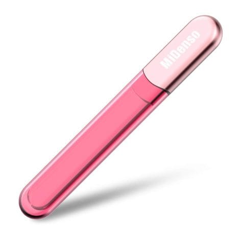 High-quality, two-sided glass nail file with case. Perfect gift for women. Elegant rose gold color.