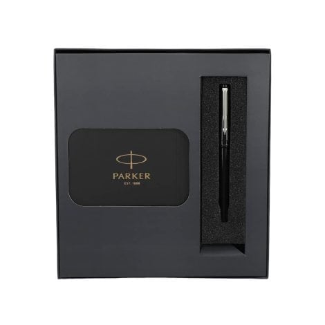 Parker Galaxy Silver Pen with Gold Trim and Free Card Holder – Ideal for Corporate and Academic Gifting.