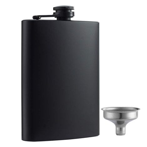 Black Matte Stainless Steel Flask with Funnel, ideal for gifting. Holds 8 Oz, no spillage. Perfect for Indians.