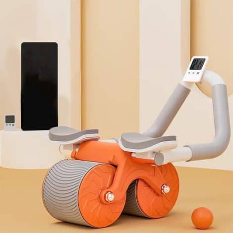 FIDFIT (™) Ab roller Wheel with Timer and Mobile holder – Vibrant Orange color. Ideal for Indian fitness enthusiasts.