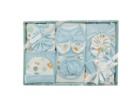 14 Piece Full Sleeves Newborn Baby Gift Set, Cotton Clothing Set for Boys and Girls (0-3 months), Light Blue.